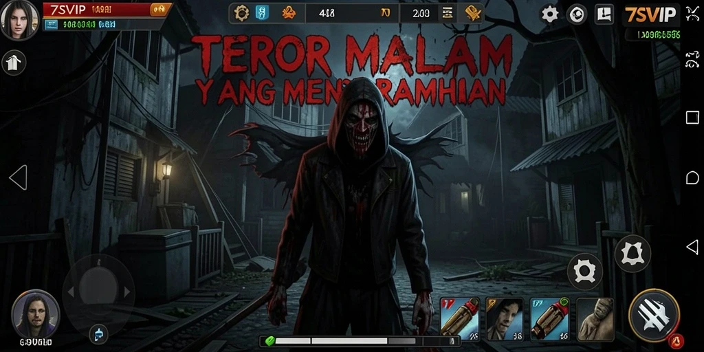 Tangkapan layar dari gameplay 7SVIP yang menampilkan suasana Horror yang mencekam.