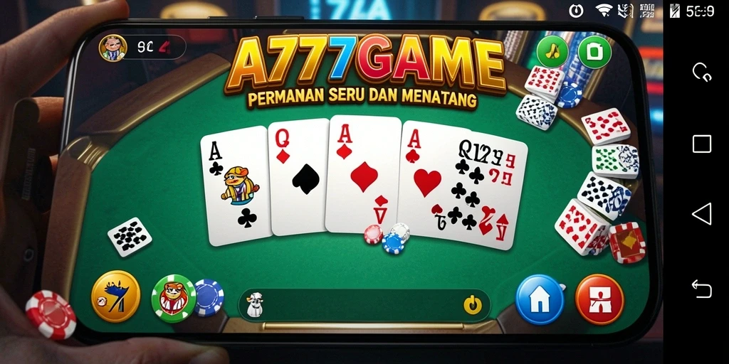 Screenshot utama A777GAME yang menunjukkan aksi permainan Domino yang mendebarkan.