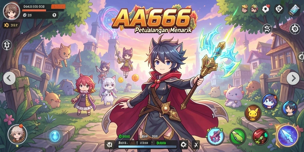 Tampilan gameplay seru AA666 dalam dunia anime.