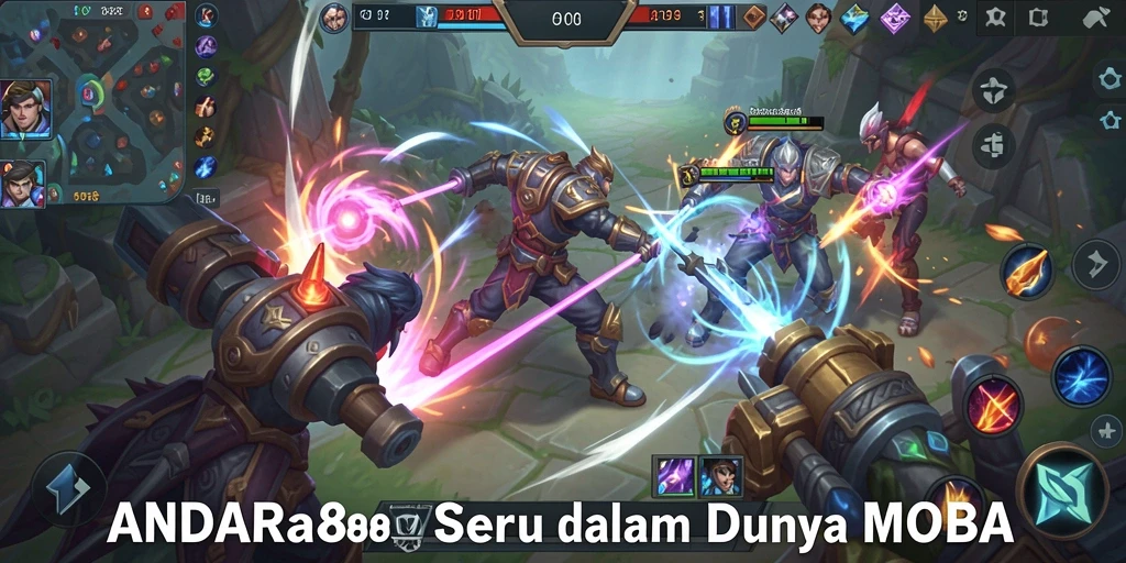 Gambar gameplay seru ANDARA88 dalam pertempuran MOBA.
