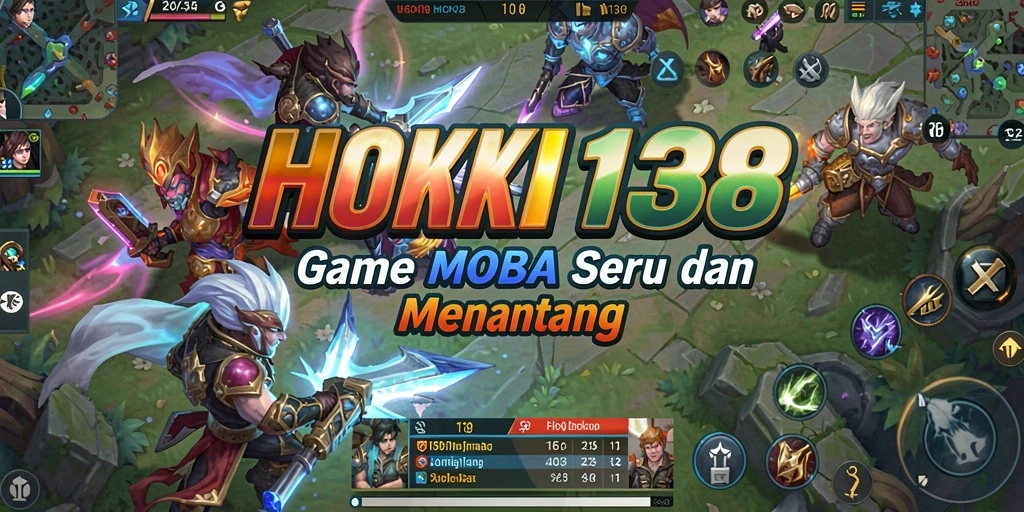 Screenshot gameplay HOKI138 menampilkan pertempuran intens dalam mode MOBA.