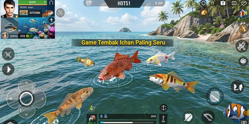 Screenshot gameplay HOT51 menunjukkan aksi menembak ikan yang seru.