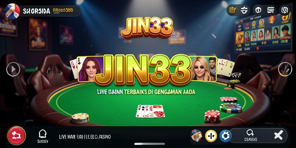 Tangkapan layar gameplay JIN33 yang menampilkan dealer cantik dan suasana kasino hidup.