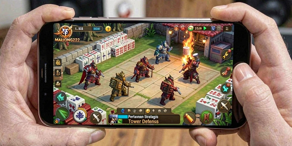 Tampilan menarik dari gameplay MAHJONG222 dan strategi Tower Defense yang memukau.