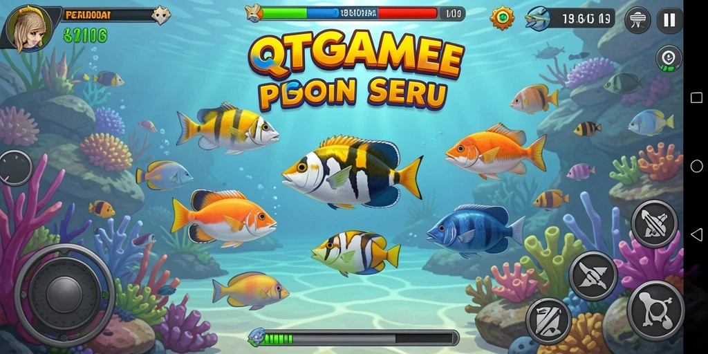 Tangkapan layar menampilkan aksi menembak ikan yang seru di QTGAME.