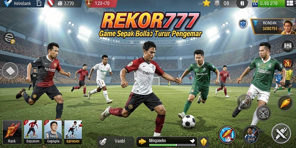 Tampilan gameplay yang mendebarkan di REKOR777 dengan aksi sepak bola yang seru.
