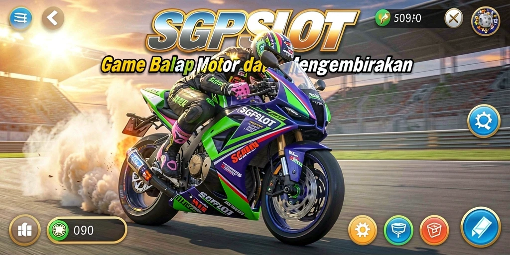 Tampilan gameplay menegangkan dari SGPSLOT saat balapan motor.