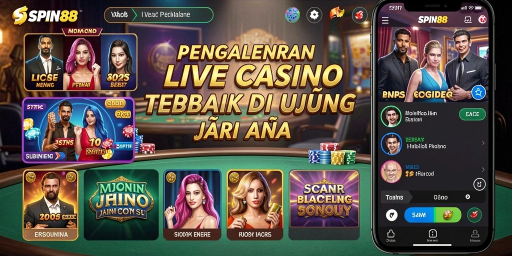 Screenshot gameplay SPIN88 menunjukkan dealer live dan suasana kasino yang mendebarkan.